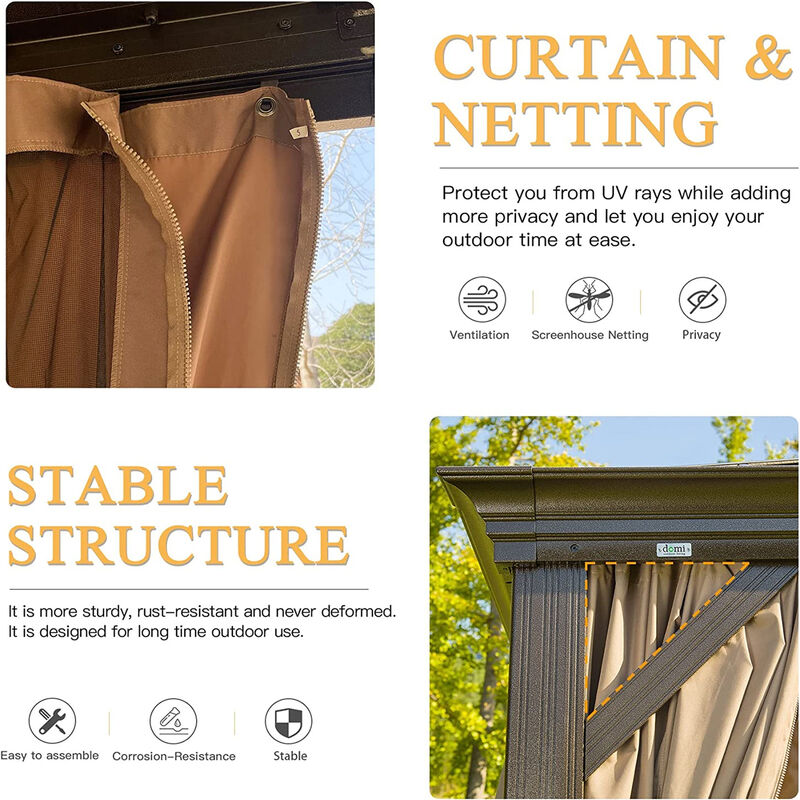Streamdale Aluminum Frame Hardtop Gazebo with Curtains, Netting