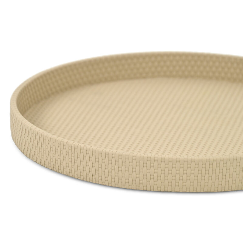 HomeRoots 15" Taupe Faux Wicker Round Serving Tray image number 3