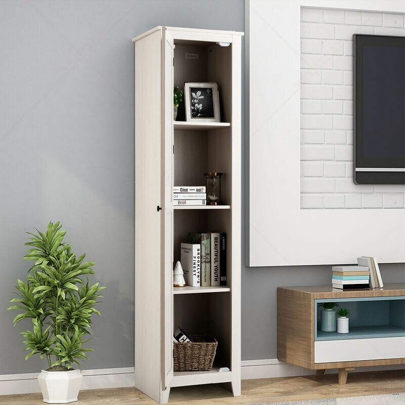 Bathroom Linen Tower with Storage Shelves, Slim Freestanding Cabinet