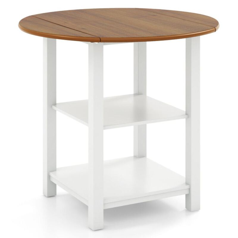 Hivvago Folding Round Dining Table Drop Leaf Table with 2 Shelves for Small Spaces