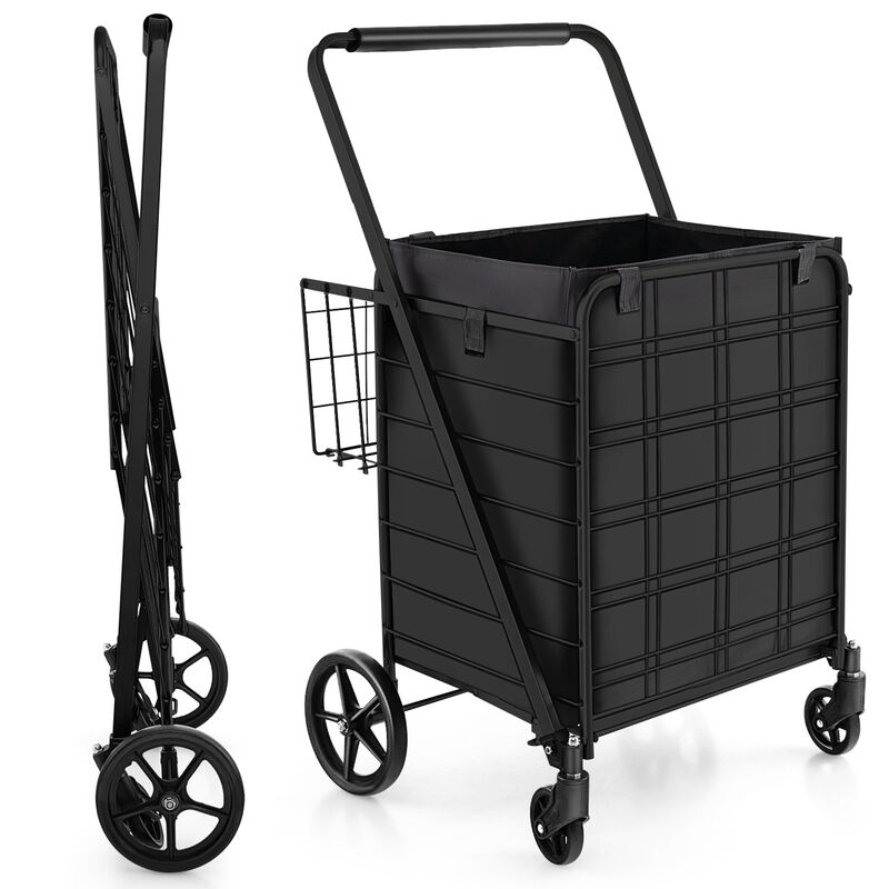 Folding Shopping Cart with Waterproof Liner Wheels and Basket