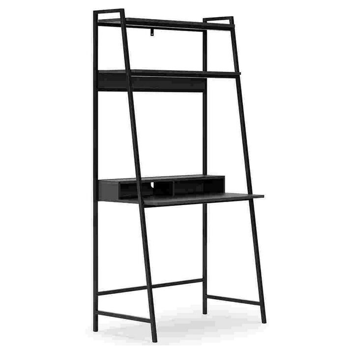 Office Desk with 2 Upper Shelves and Metal Legs, Black and Gray-Benzara