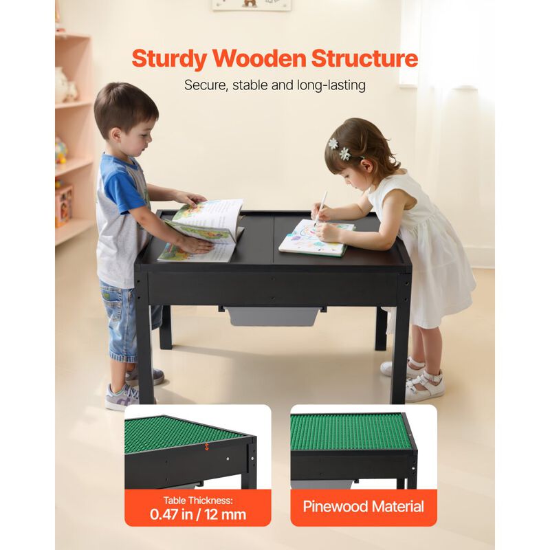 Kids Wooden Activity Table with Double Sided Building Block Top and Storage Bins image number 4
