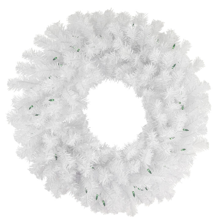 Pre-Lit Geneva White Spruce Artificial Christmas Wreath  24-Inch  Green Lights