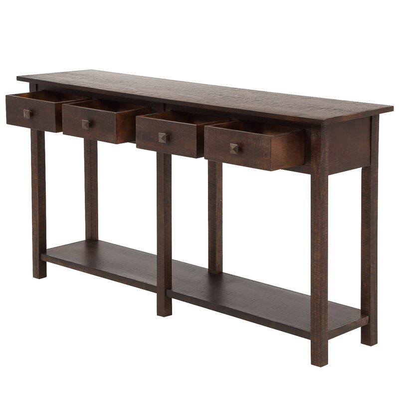Rustic Brushed Texture Entryway Table Console Table with Drawer and Bottom Shelf for Living Room