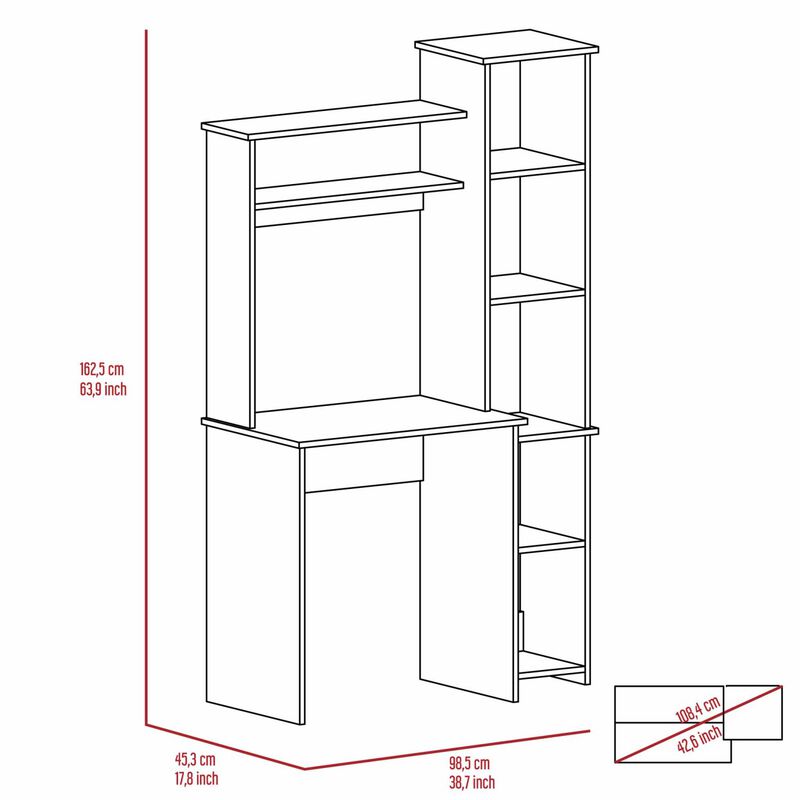 Streamdale Marston 6-Shelf Writing Desk With Built-In Bookcase image number 6