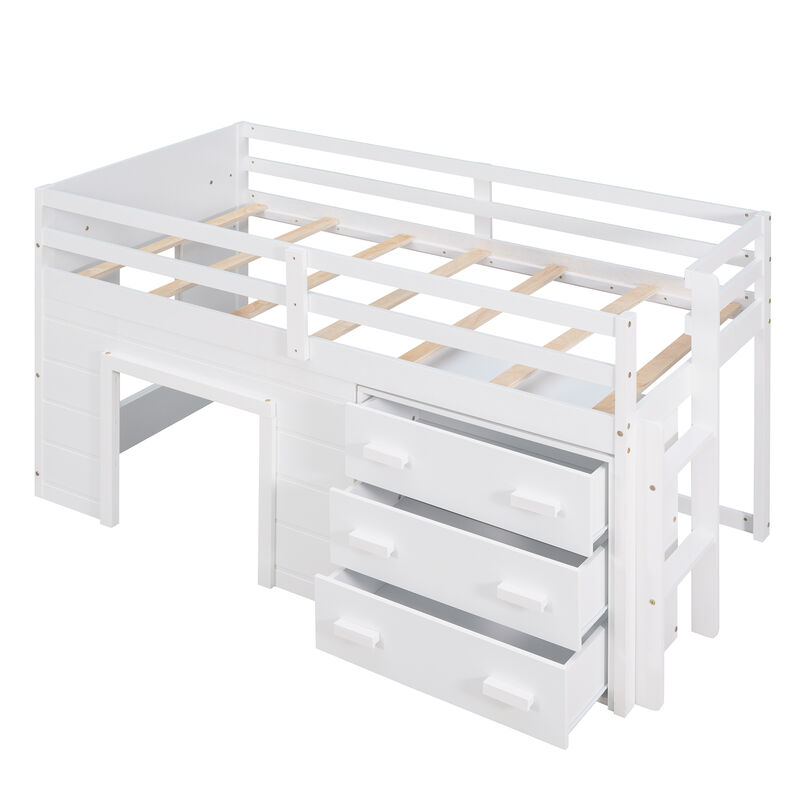 Whisen Modern Design Twin Size Loft Bed with Cabinet and Shelf