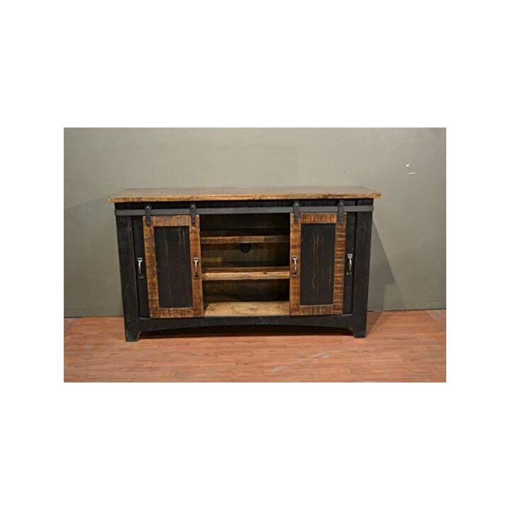 Crafters and Weavers Greenview Sliding Door Distressed Black TV Stand - 70 inch
