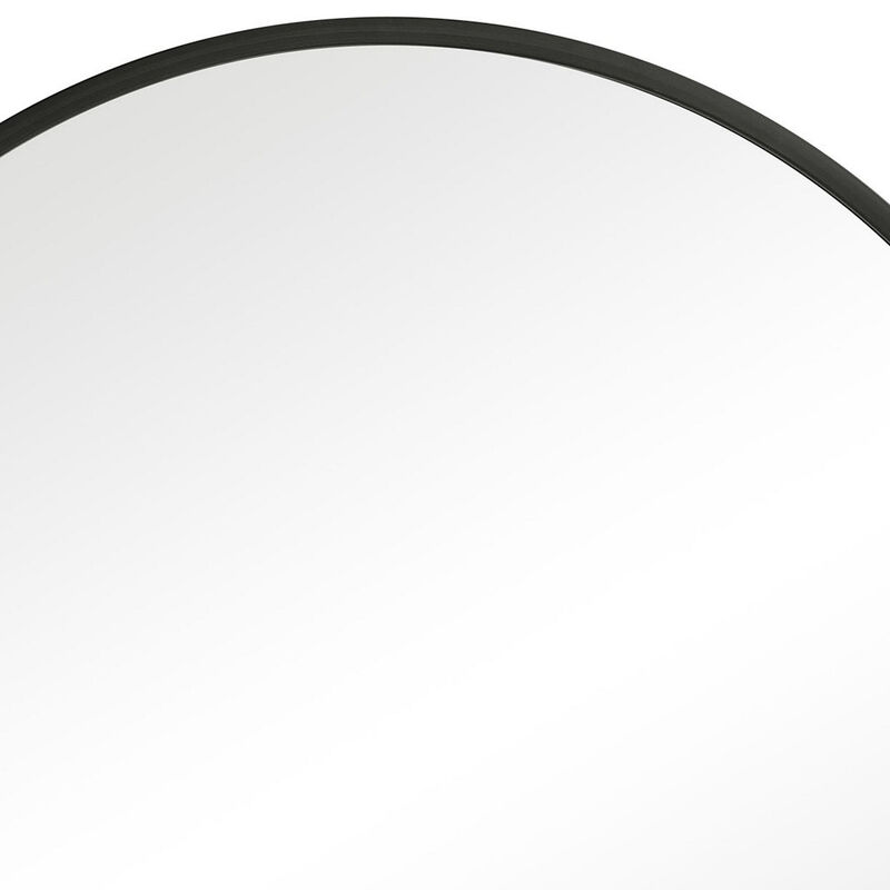 43 Inches Round Shape Sleek Frame Mirror, Black-Benzara