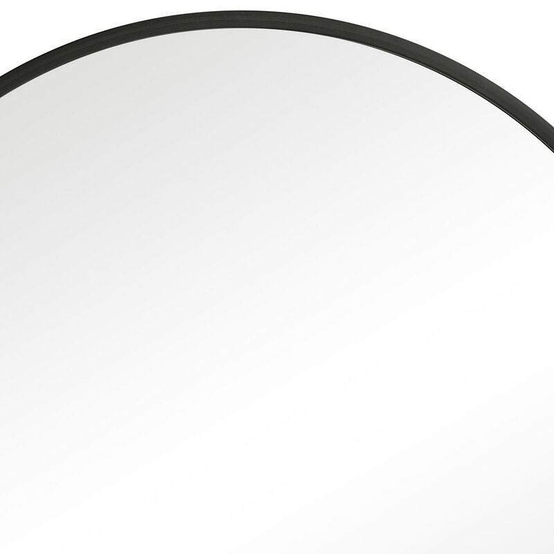 43 Inches Round Shape Sleek Frame Mirror, Black - Benzara