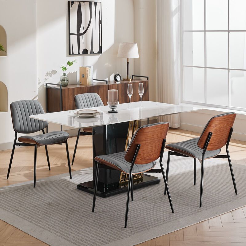 Whisen Set of 2 Mid Century Modern Dining Chairs, Faux Leather Upholstered Seat with Bentwood Back Metal Legs for Kitchen Dining Room image number 3