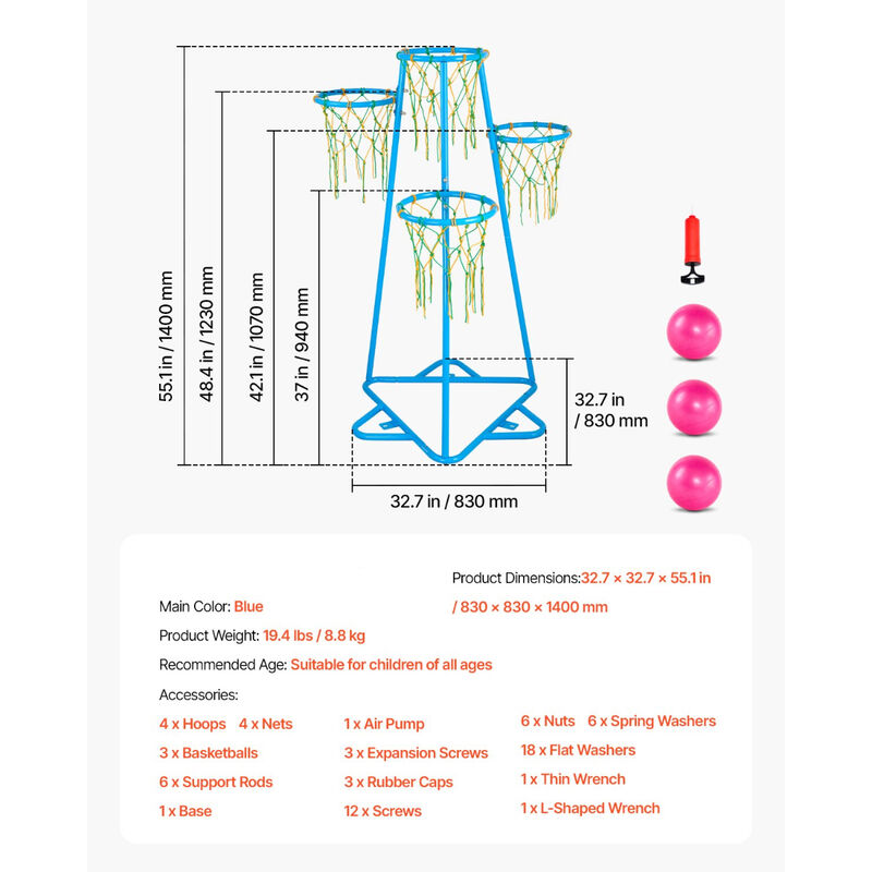 Adjustable Basketball Hoop for Kids &ndash; 4-Hoop Stand with Portable Base, Indoor Outdoor Sports Toy for Toddlers & Preschoolers
