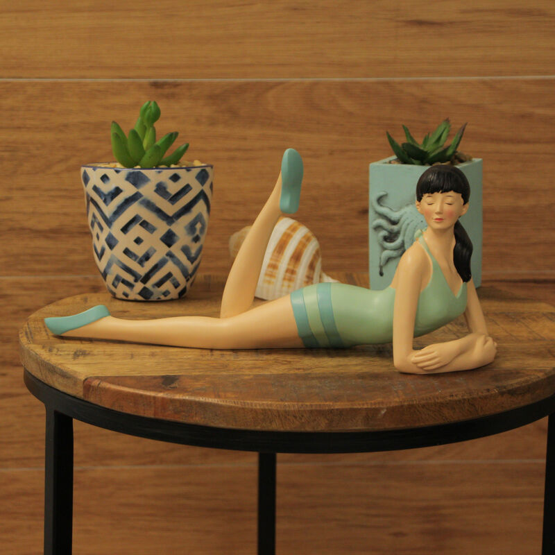 Brunette Bathing Beauty Figurine &ndash; Vintage Charm in Striped Swimsuit image number 5