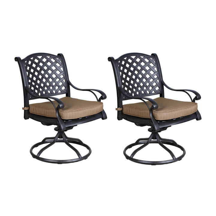 Patio Outdoor Dining Swivel Rocker Chairs With Cushion, Set of 2, Dupione Brown
