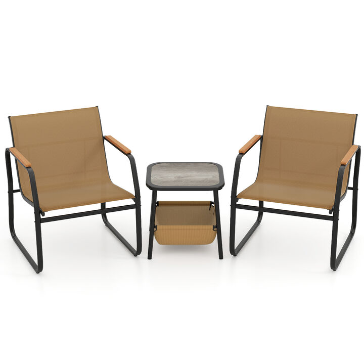 3-Piece Patio Bistro Set Outdoor Conversation Furniture &ndash; Brown