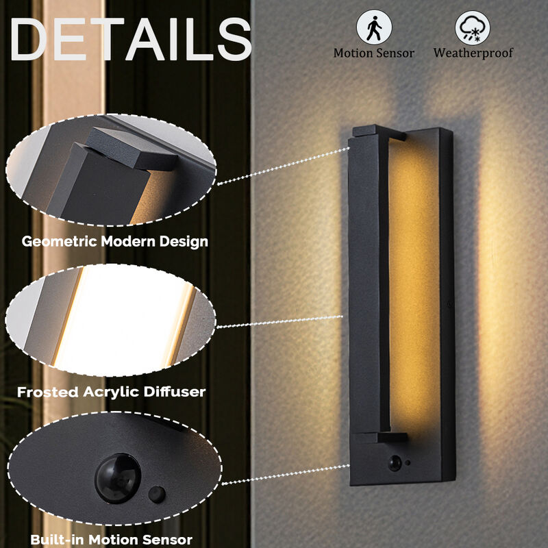 H15" Modern Motion Sensor Outdoor Wall Light 23W Integrated LED Wall Sconce Matte Black Iron Exterior Light Fixture for Porch Garage Patio image number 4