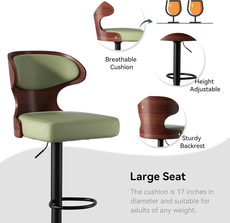 Ergonomic Modern Dual Color Steady PU Leather Bar Stool Swivel Height Adjustable Large Seat Hotel Outdoor Kitchen Counter Chair image number 5