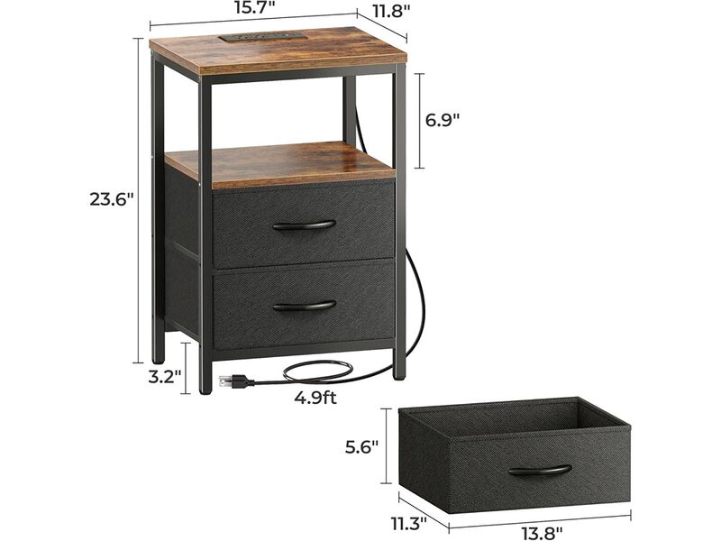 Huuger Bedside Table with USB Ports and Outlets