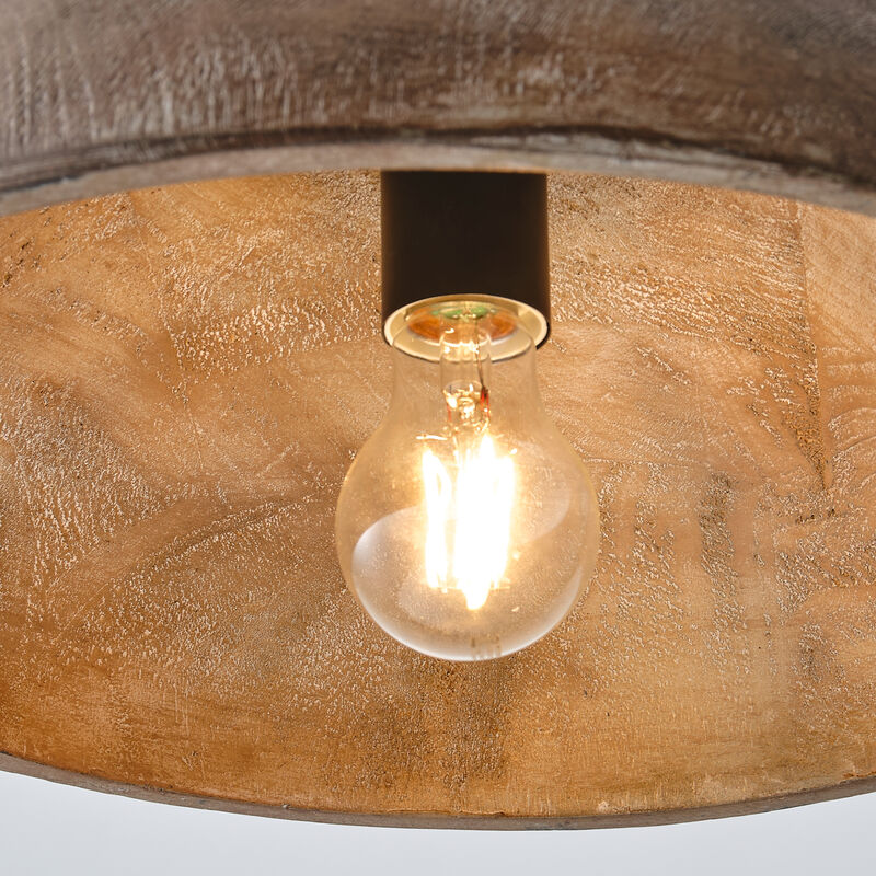 15" Farmhouse Wood Color Dome Chandelier, Pedant Light with Resin Light Shade for Bedroom, Living Room or Dining Room image number 9