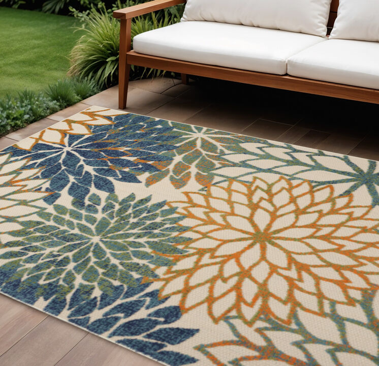 HomeRoots 6' X 9' Blue And Green Floral Indoor Outdoor Area Rug