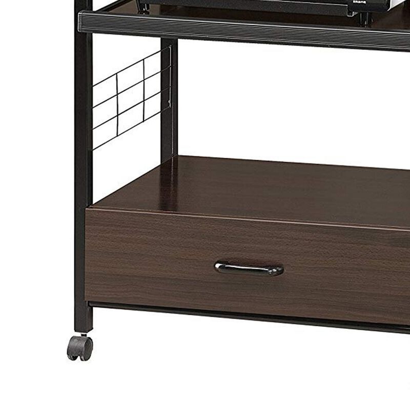 Wood and Metal Kitchen Cart On Casters, Brown and Black-Benzara image number 3