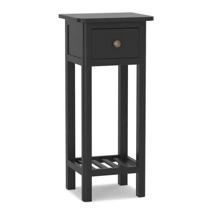 2 Tier Slim Nightstand Bedside Table with Drawer Shelf