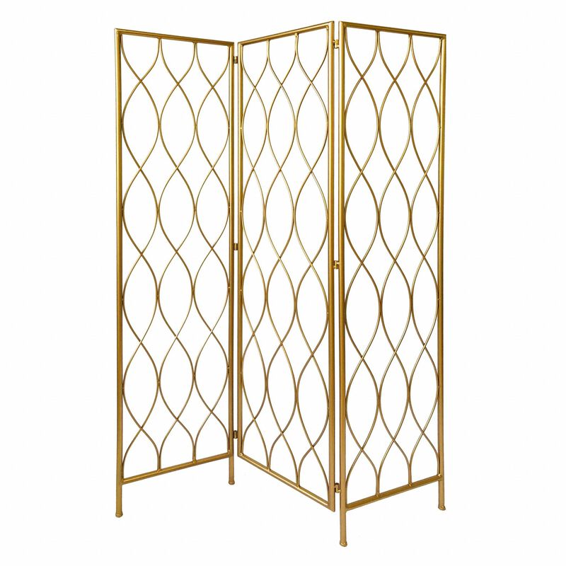 HomeRoots 71" Gold Iron Folding Three Panel Screen Room Divider image number 0