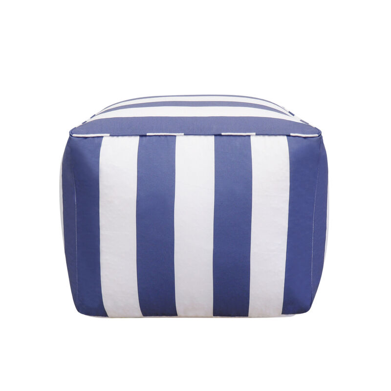 Pasargad Home Galaxy White/Blue Poly Fabric Striped Pouf