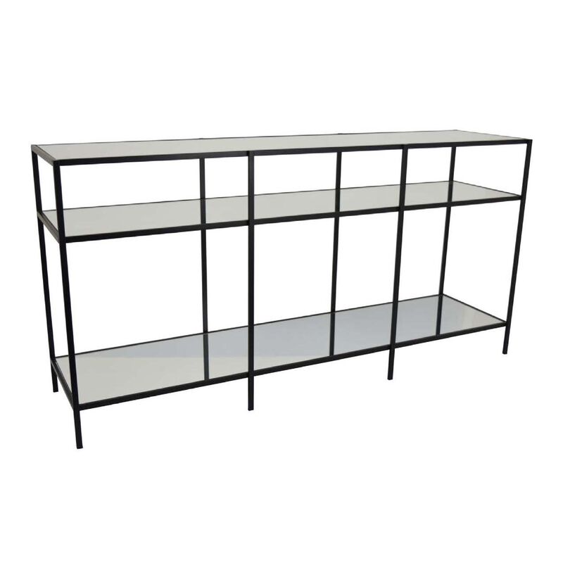 Woly Plant Stand Rack, 2 Glass Shelves, 59 Inch Industrial Black Metal