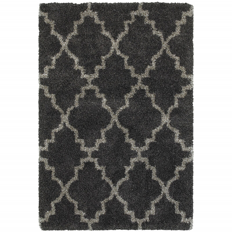 4 X 6 charcoal And grey geometric Shag Power Loom Stain Resistant Area Rug