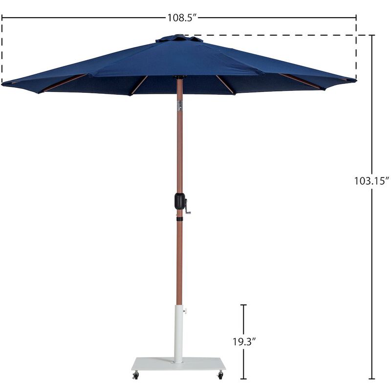 Meridian Furniture Fiji Navy Fabric / Matte White Aluminum Patio Umbrella with Base Sets