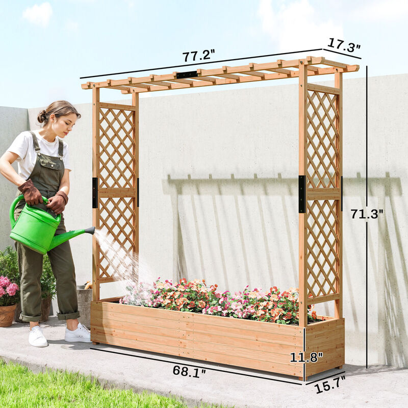 Hivvago Wood Planter Box with Roof and Trellis for Flowers image number 2