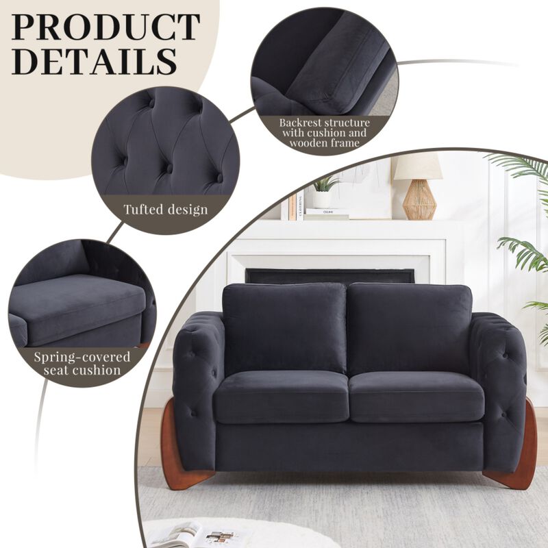 Zagrek Mid‑Century Modern Button Tufted Velvet Loveseat image number 5