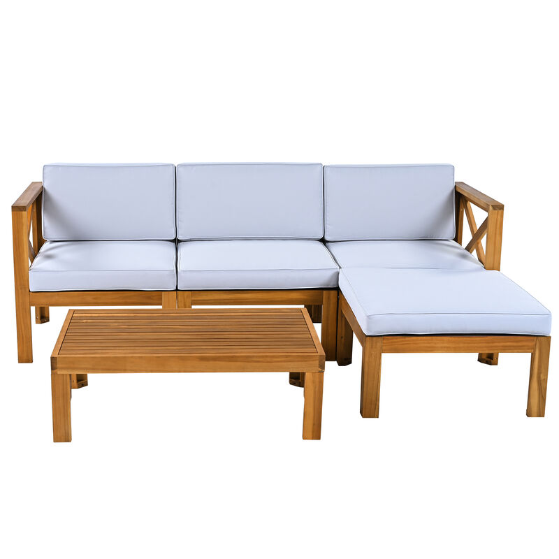 Merax Outdoor Backyard Patio Wood Sectional Sofa Seating Set