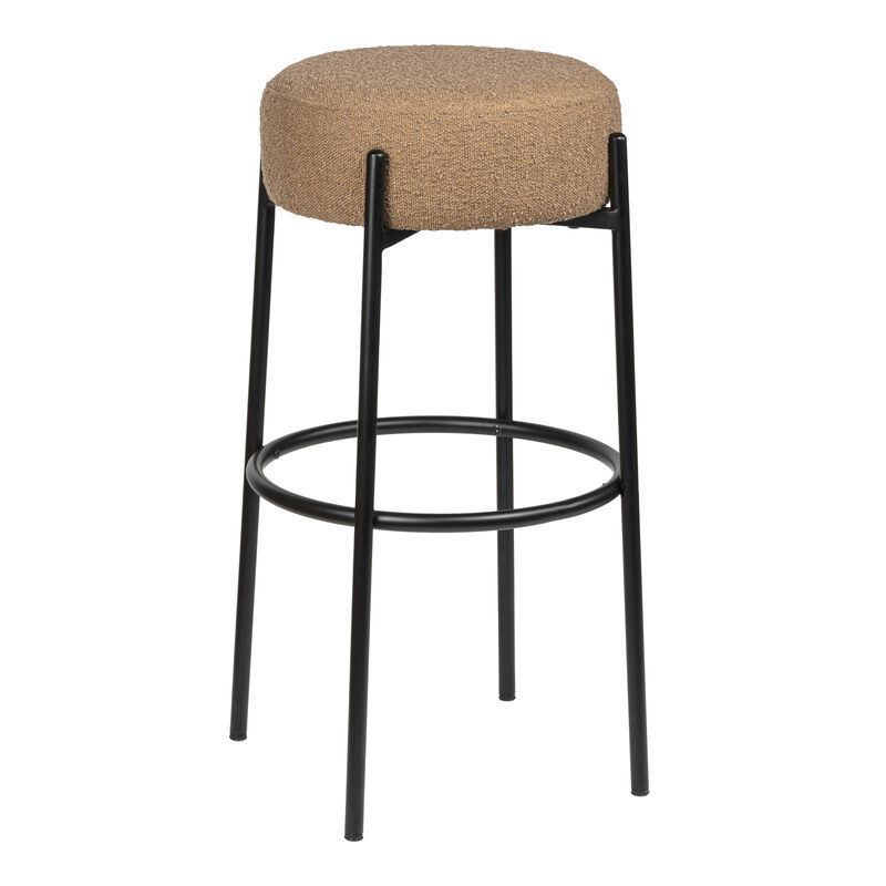 Paola Modern Minimalist Round Backless Metal/Bouclé Cushioned Bar Stool