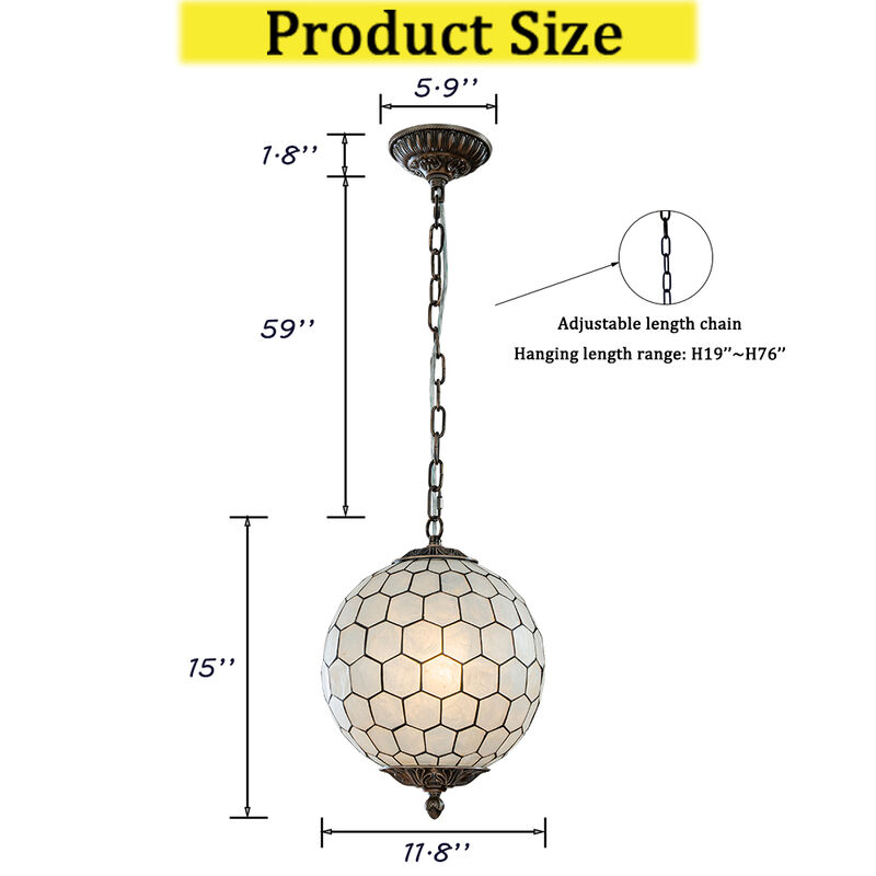 1-Light 12'' Antique Bronze French Vintage Coastal  Glam Chandelier With Natural CAPIZ SHELL Globe Lantern Hanging Light For Living Room Bedroom image number 6