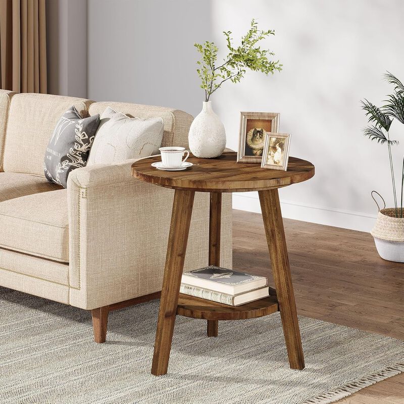 Solid Wood Round End Table image number 3