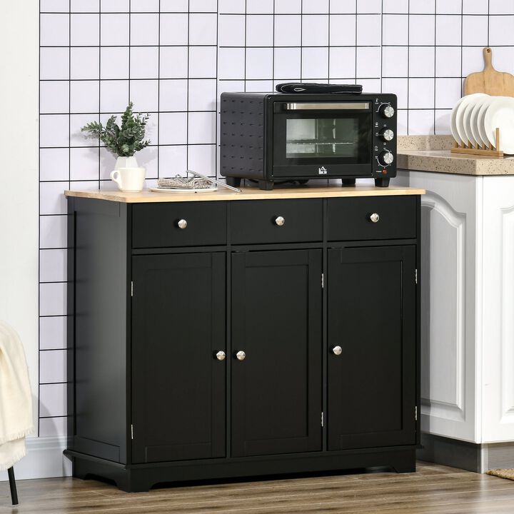 Black Kitchen Storage: Sideboard with Rubberwood Top and Drawers