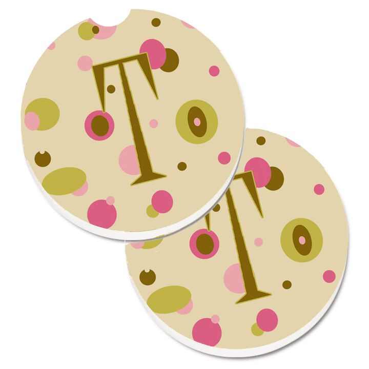 Caroline's Treasures Letter T Initial Monogram - Tan Dots Set of 2 Cup Holder Car Coasters CJ1004-TCARC, 2.56, Multicolor