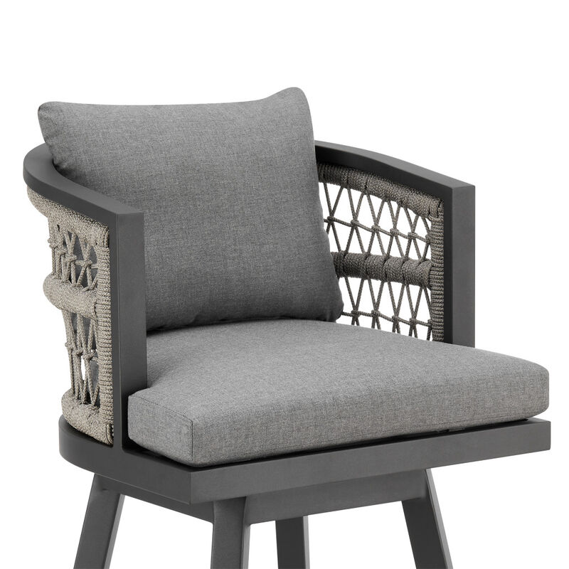 HomeRoots 37" Gray Metal Swivel Outdoor Counter Height Bar chair with Footrest image number 5