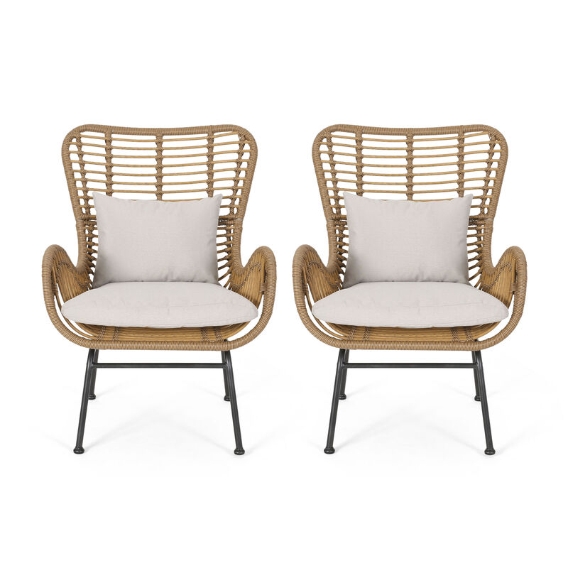 Merax Open Rattan Weave Finish Dining Chair Set of 2