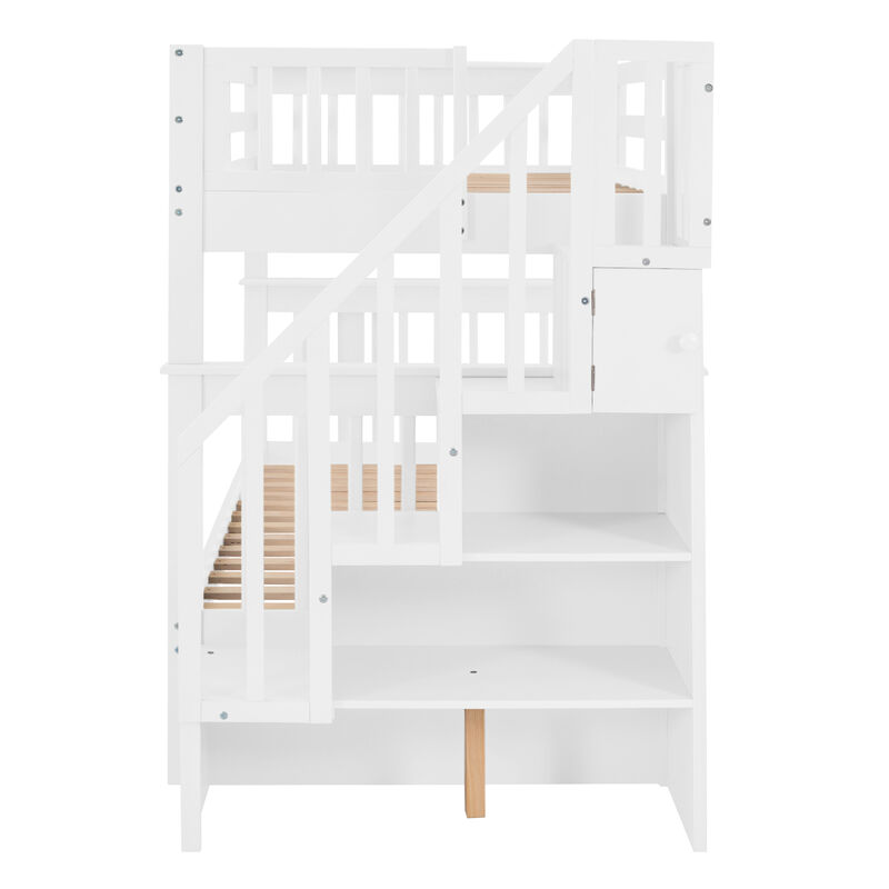 Stairway Twin-Over-Twin Bunk Bed With Storage And Guard Rail For Bedroom, Dorm