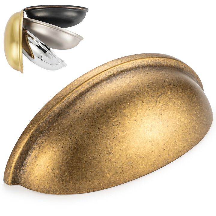 KOOFIZO Bin Cup Drawer Pull - Antique Brass Cabinet Handle, 76mm / 3 Inch Screw Spacing (10 Pack) for Kitchen Cupboard Bedroom D