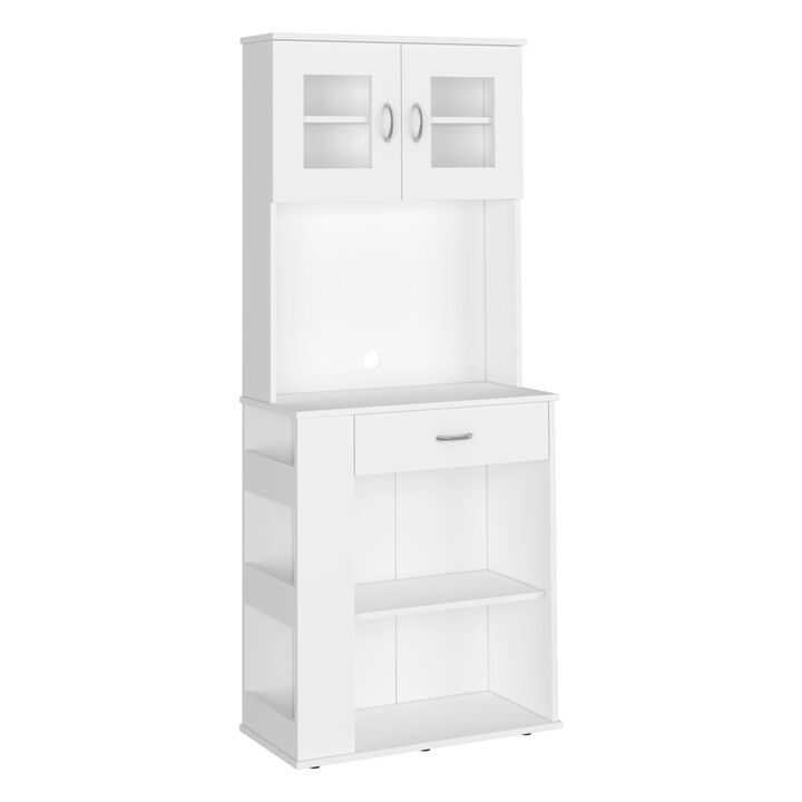 DEPOT E-SHOP Pantry Cabinet 67" H, Two Doors, One Drawer, Two Open Storage Shelves, Two Internal Shelves, Three Open Side Storage Shelves, White
