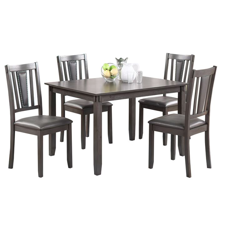Modern 5 Piece Dining Set with Table, 4 Chairs, Cushioned, Gray and Brown-Benzara