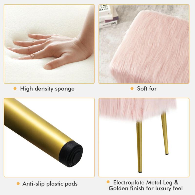 Hivvago Upholstered Faux Fur Vanity Stool with Golden Legs for Makeup Room