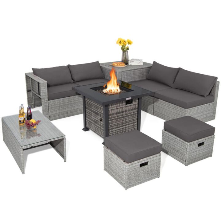 Hivvago 9 Pieces Outdoor Patio Furniture Set with 32-Inch Propane Fire Pit Table