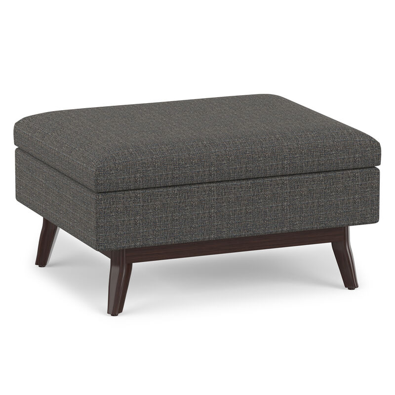Owen 34 inch Wide Mid Century Modern Rectangle Coffee Table Storage Ottoman in Ebony Tweed Look Fabric, Assembled image number 0