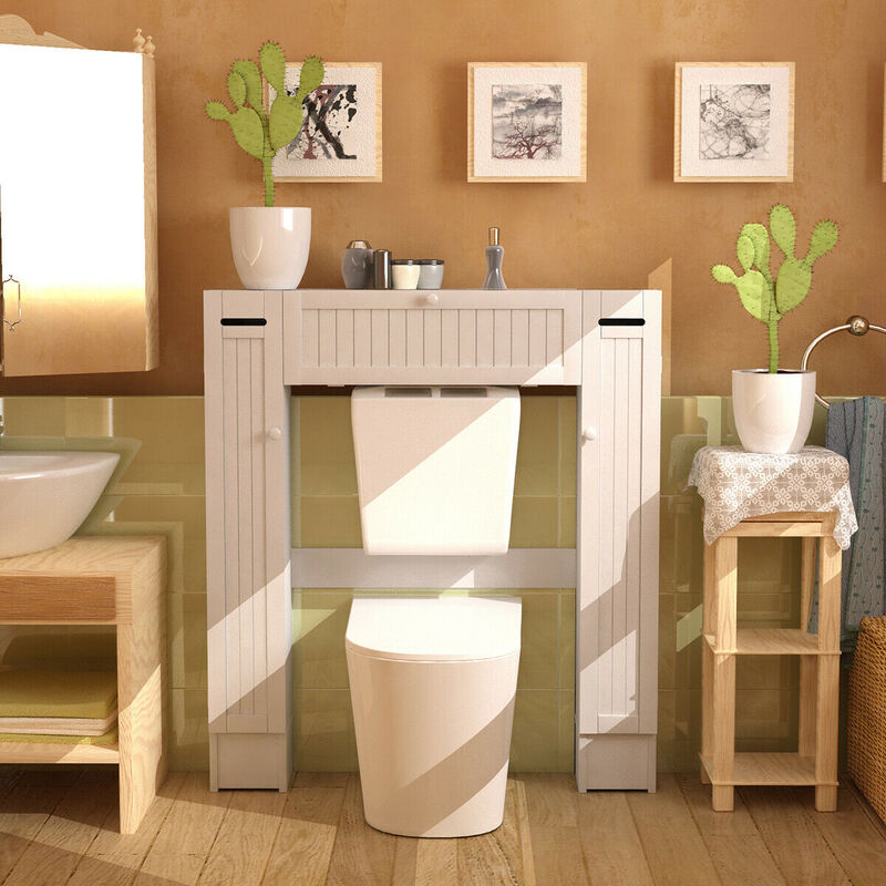 Costway Over the Toilet Storage Wooden Cabinet Drop Door Spacesaver Bathroom White