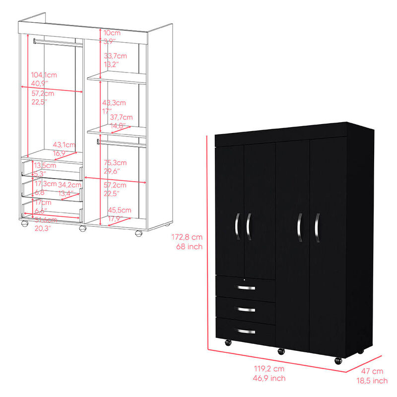 Mobile Armoire Velvet, Bedroom, Black
